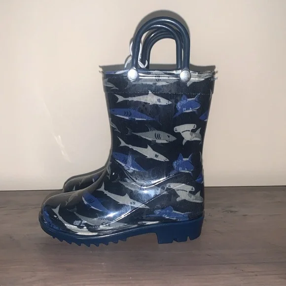 NWT Capelli New York Shark print blue colored rain boots size 6C - Picture 3 of 8